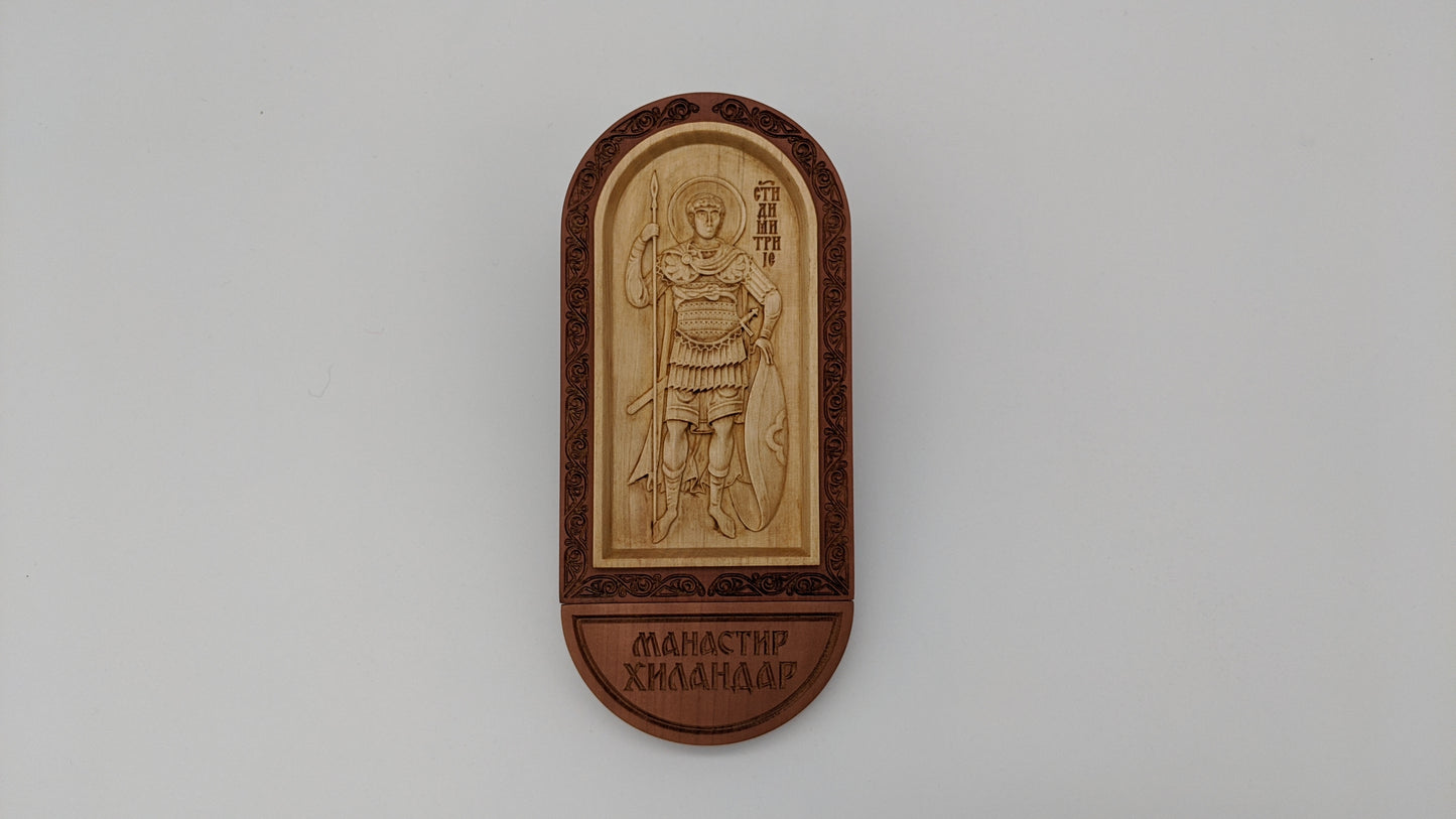 Χειροποίητη εικόνα του Αγίου Δημητρίου από κόκκαλο και ξύλο